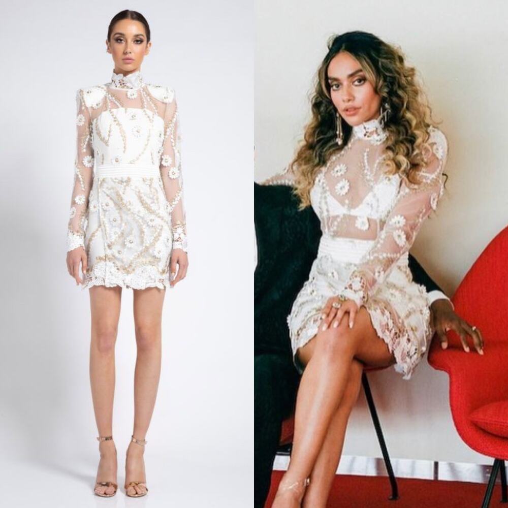 Zhivago Raise Your Hand Mini Dress Embroidered White Floral Embellished Size XS